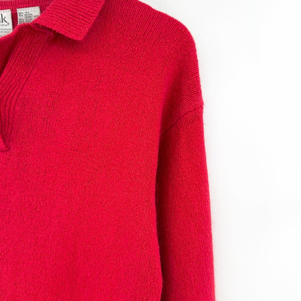 [sold] Vintage Strawberry Red Knitted Silk & Angora Maxi Dress sz M - Picture 3 of 5